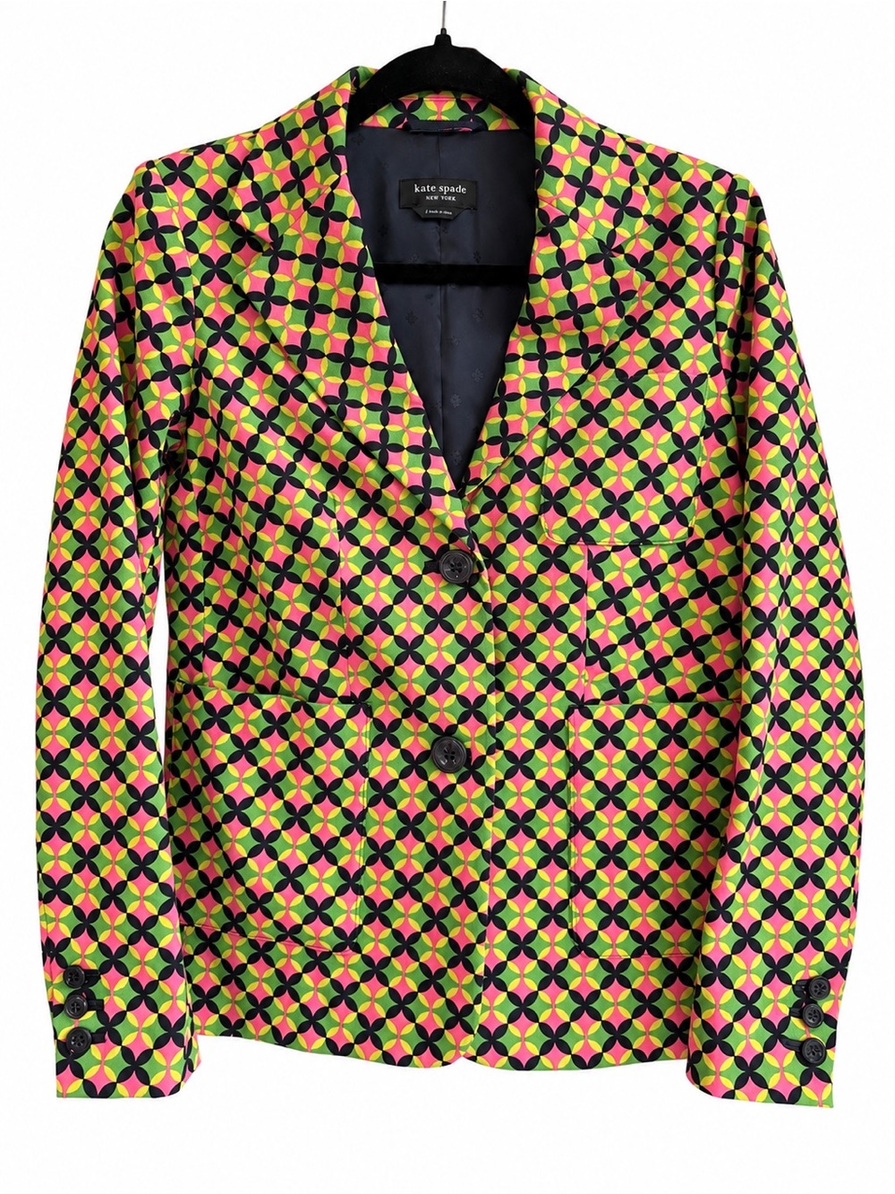Kate Spade New York Geometric Print Blazer Size 4 Pink Green Black